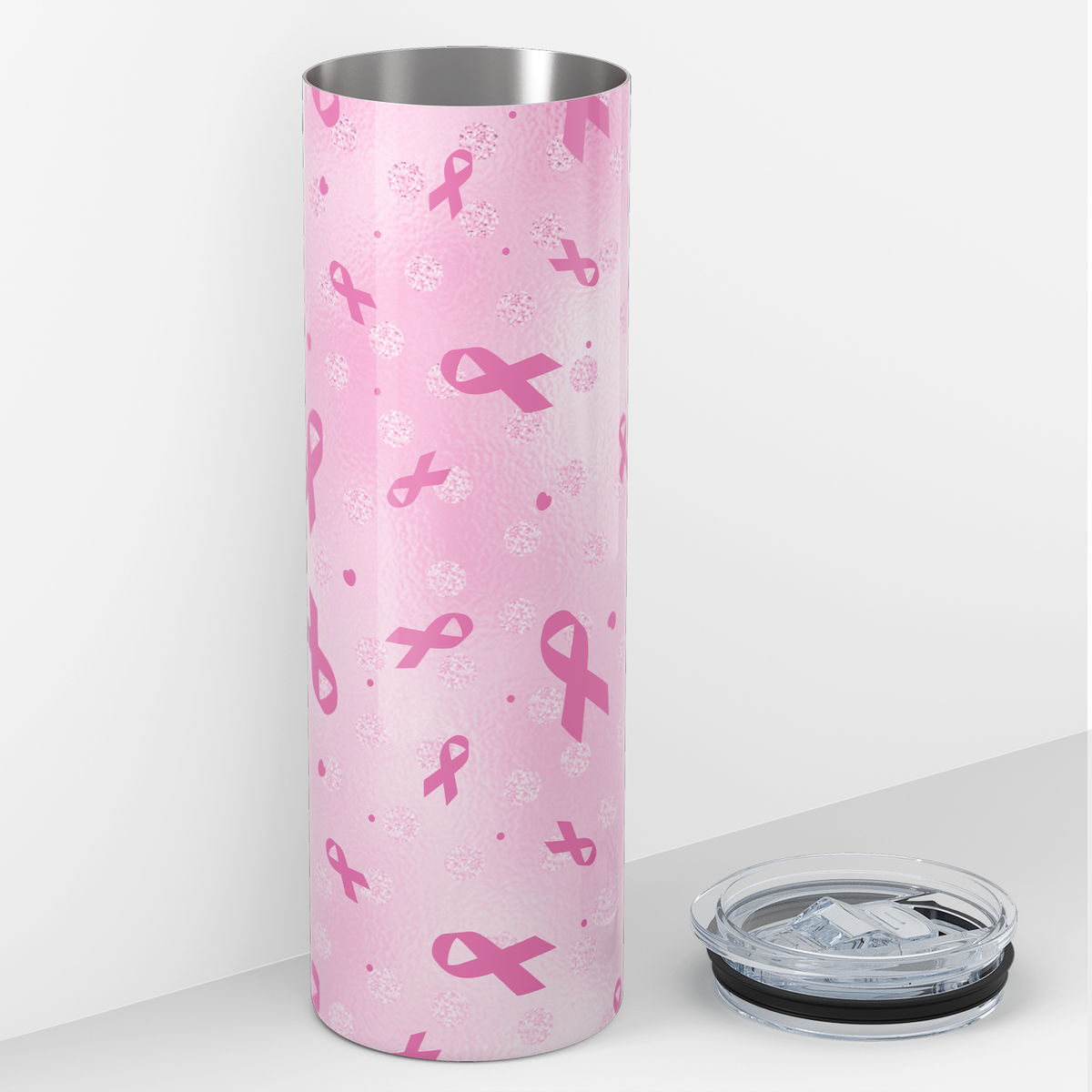 Breast Cancer Awareness Ribbons on Pink 20oz Skinny Tumbler