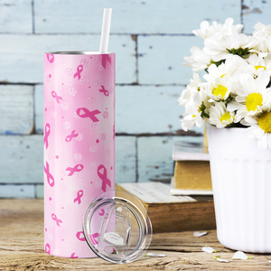 Breast Cancer Awareness Ribbons on Pink 20oz Skinny Tumbler