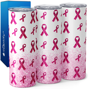 Pink Glitter Ribbon Breast Cancer 20oz Skinny Tumbler