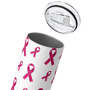 Pink Glitter Ribbon Breast Cancer 20oz Skinny Tumbler