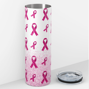 Pink Glitter Ribbon Breast Cancer 20oz Skinny Tumbler