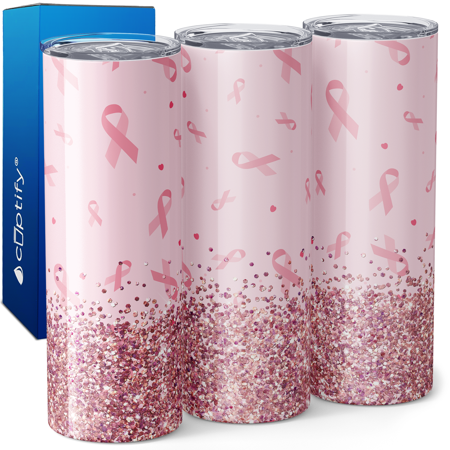 Pink Ribbons with Sequins 20oz Skinny Tumbler