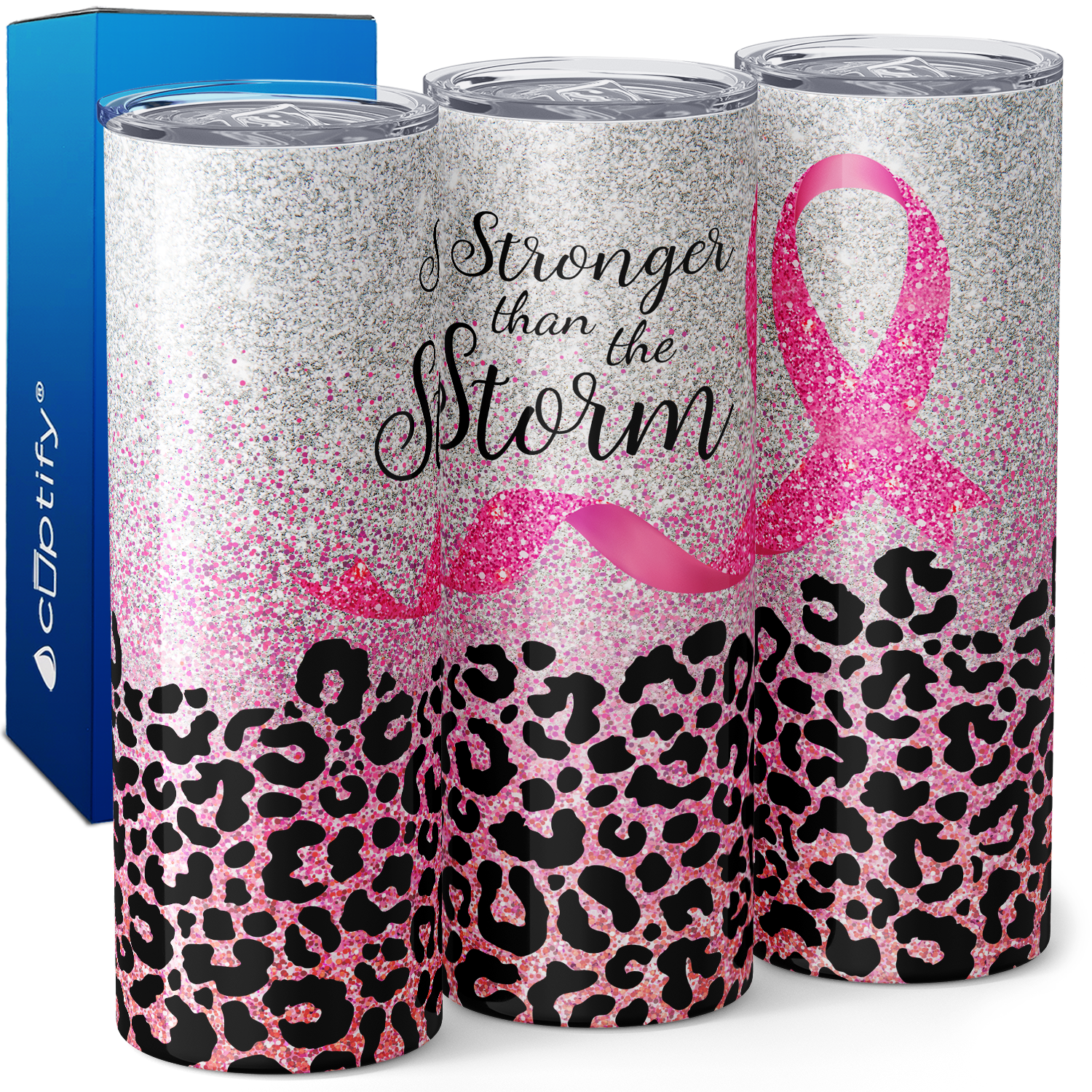Stronger than the Storm on Pink Leopard 20oz Skinny Tumbler