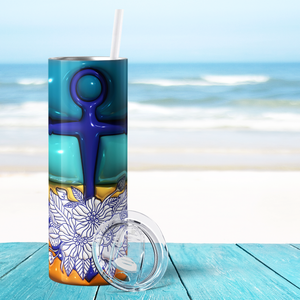 Blue Anchor with Flowers Inflated Balloon 20oz Skinny Tumbler