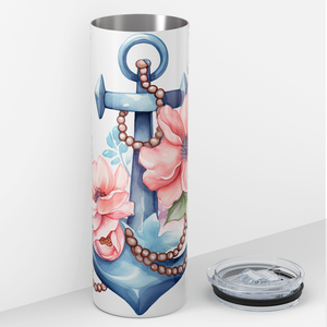 Blue Anchor with Pink Flowers 20oz Skinny Tumbler