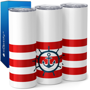 Nautical Anchor Red and White Stripes 20oz Skinny Tumbler