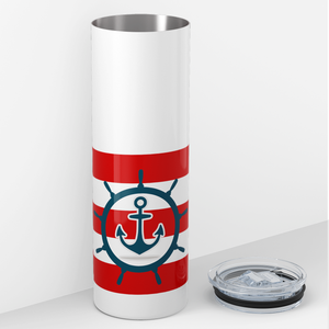 Nautical Anchor Red and White Stripes 20oz Skinny Tumbler