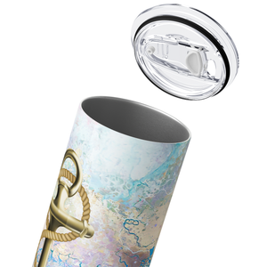 Personalized Gold Anchor and Rope on Ocean Watercolor 20oz Skinny Tumbler