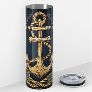 Gold Achor and Rope with Flowers 20oz Skinny Tumbler