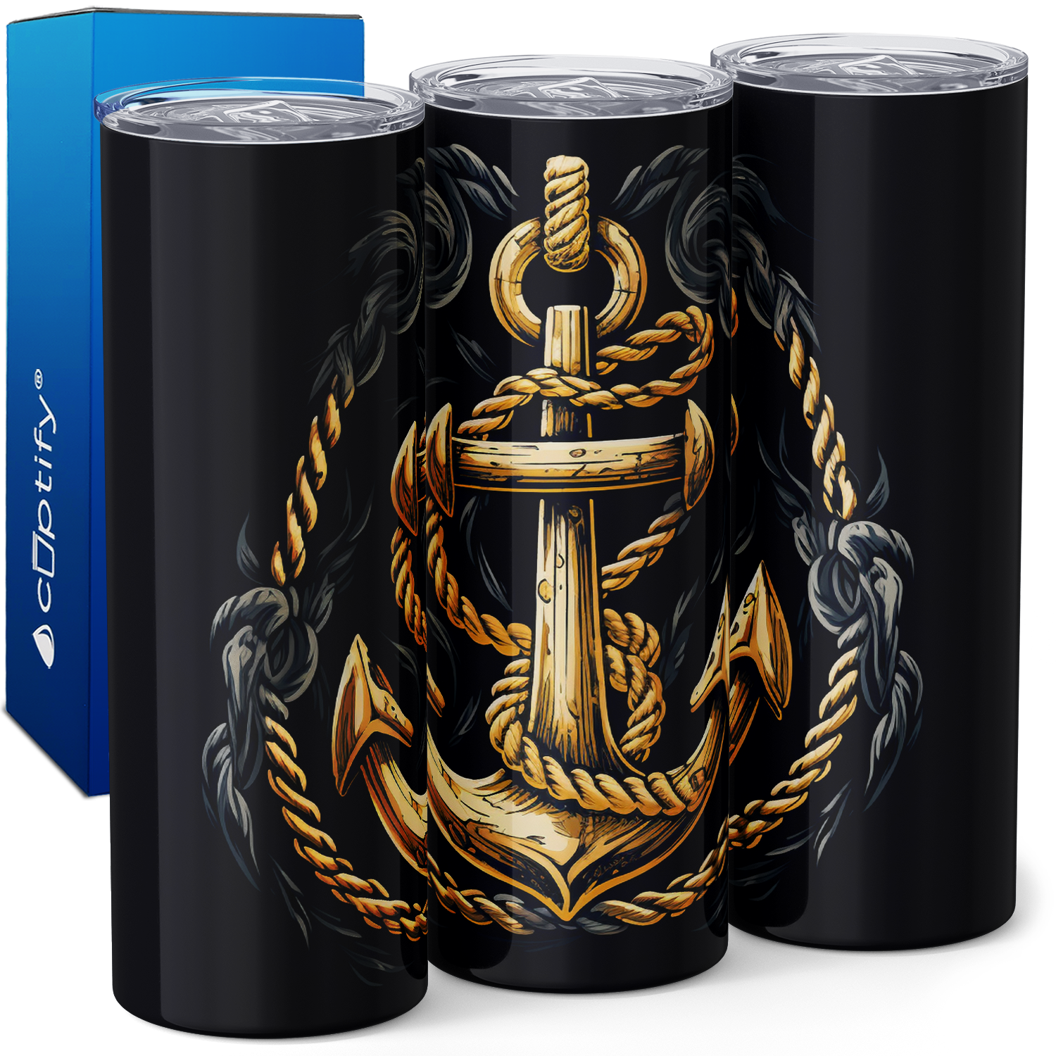 Gold Anchor and Rope 20oz Skinny Tumbler