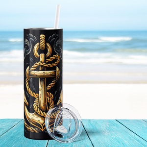 Gold Anchor and Rope 20oz Skinny Tumbler