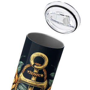 Gold Anchor and Rope Flowers and Leaves 20oz Skinny Tumbler