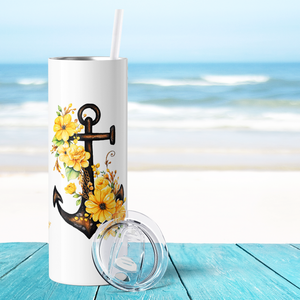 Anchor and Yellow Flowers 20oz Skinny Tumbler
