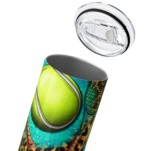 Tennis Rackets and Balls on Leopard Print 20oz Skinny Tumbler