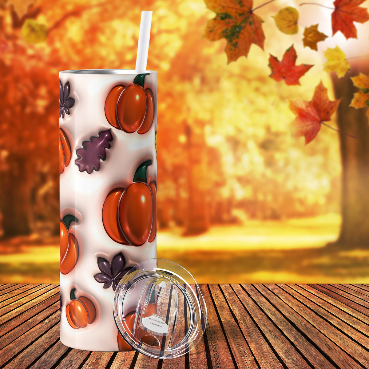 Pumpkins and Leaves Inflated Balloon 20oz Skinny Tumbler