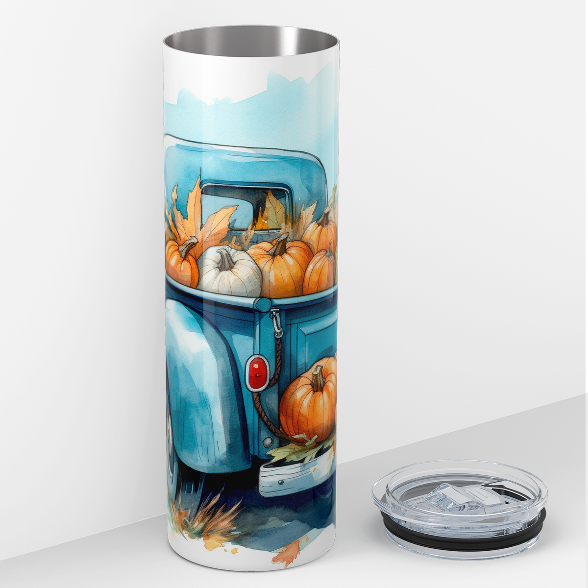 Pumpkins on Blue Truck 20oz Skinny Tumbler