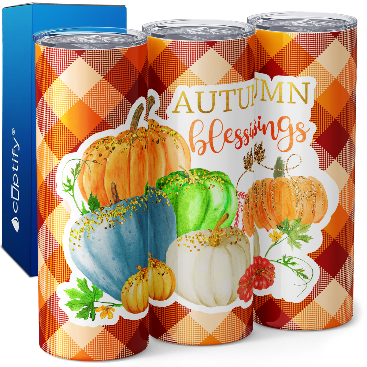 Autumn Blessings and Coloful Pumpkins 20oz Skinny Tumbler