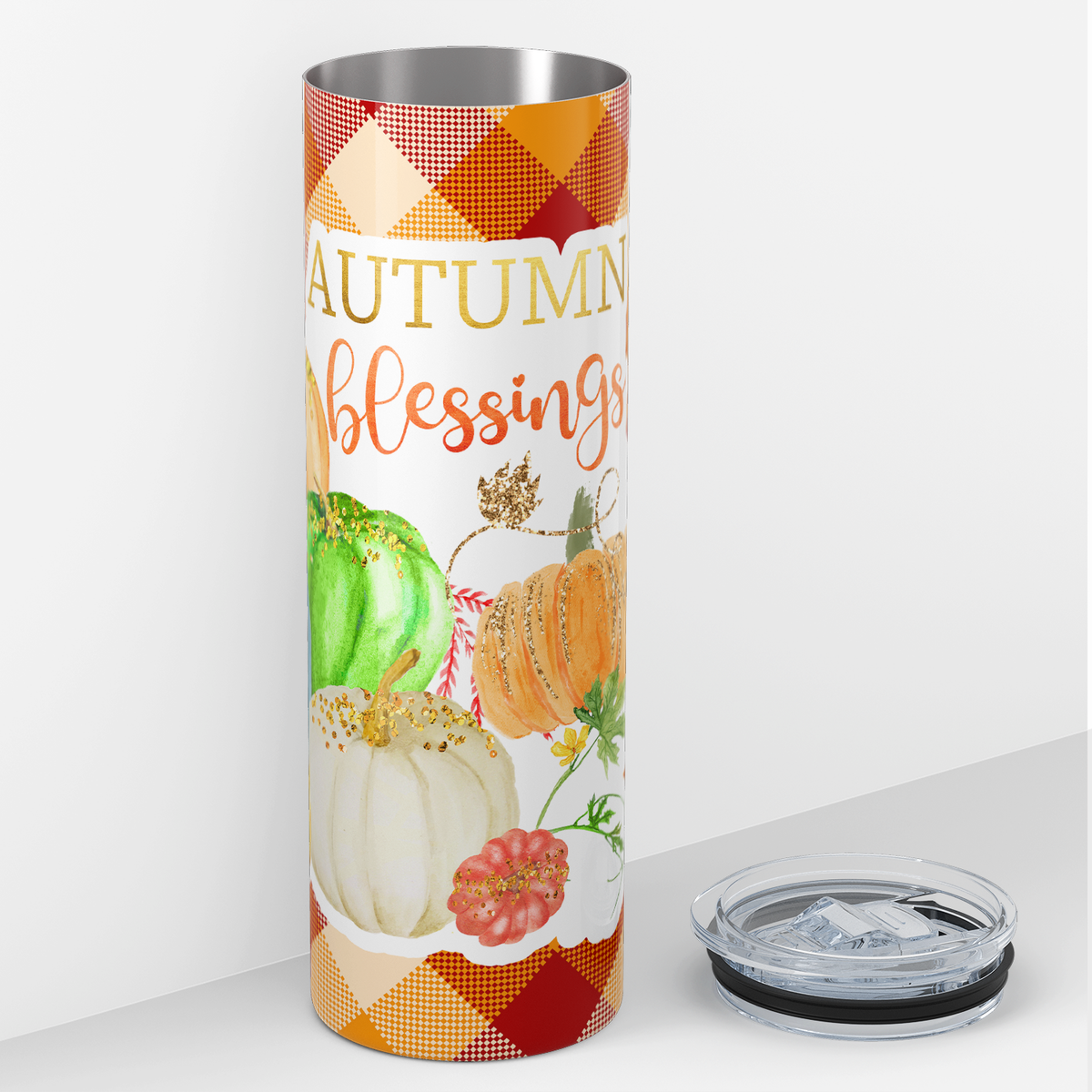 Autumn Blessings and Coloful Pumpkins 20oz Skinny Tumbler