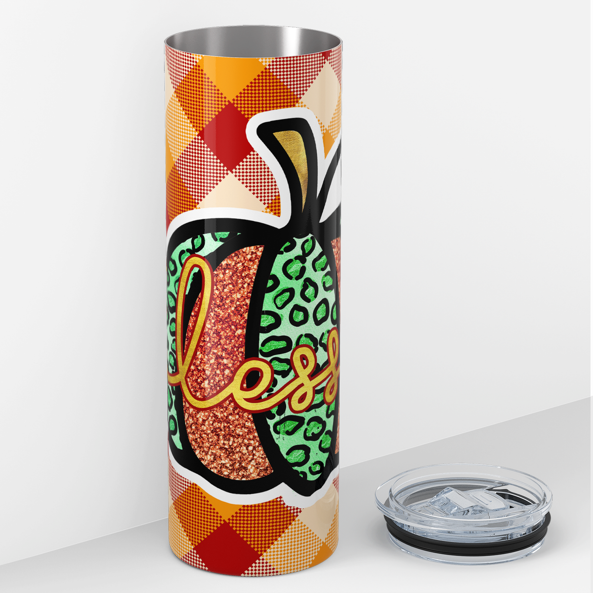 Blessed Pumpkin Glitter and Leopard Print 20oz Skinny Tumbler
