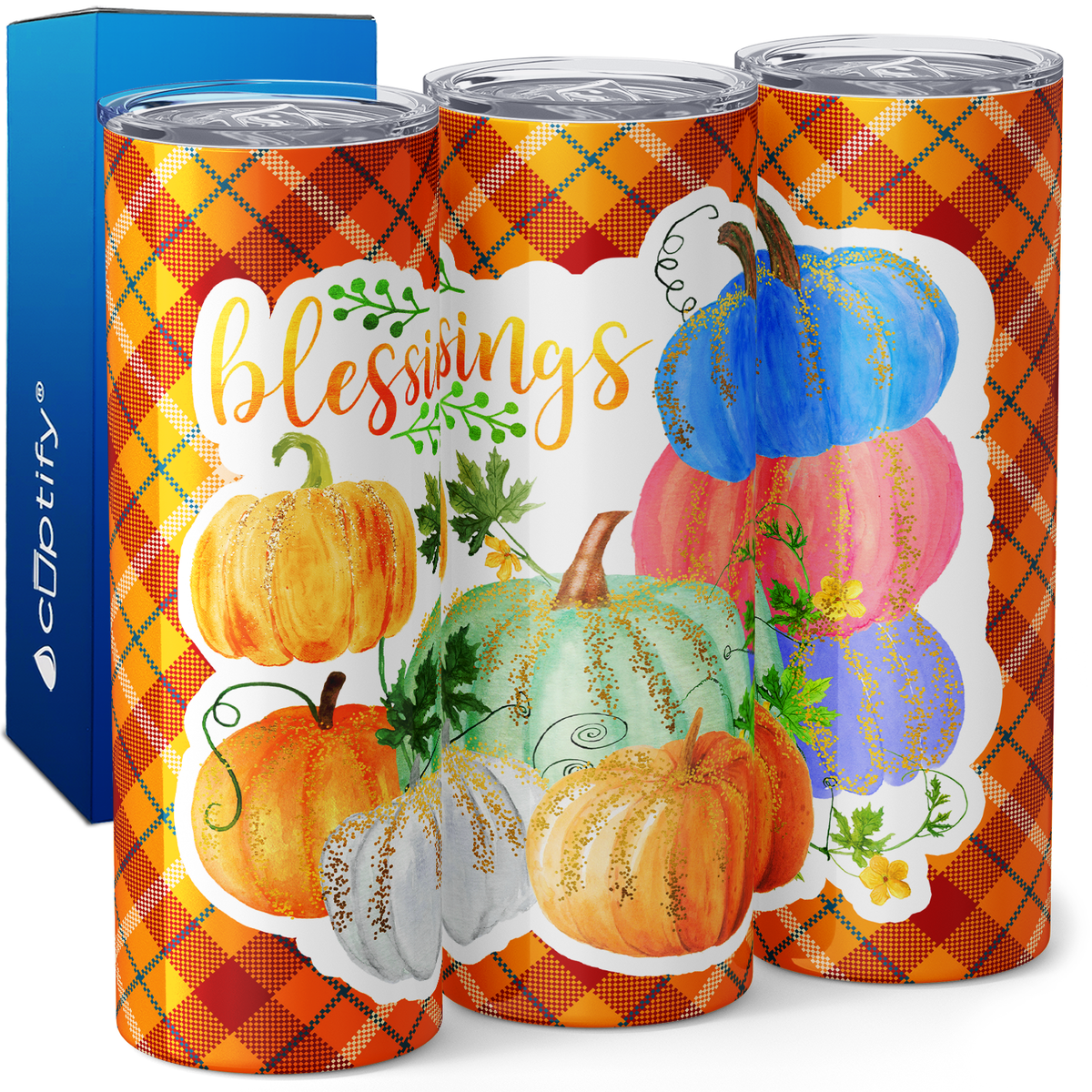 Blessings Colorful Pumpkins 20oz Skinny Tumbler