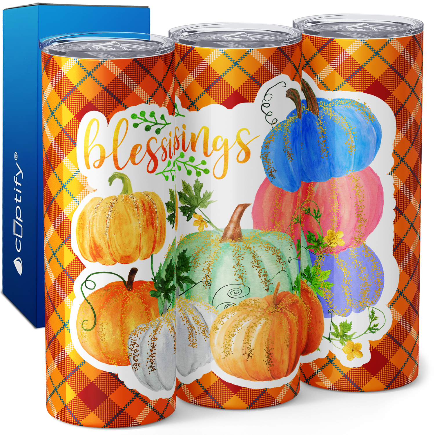 Blessings Colorful Pumpkins 20oz Skinny Tumbler