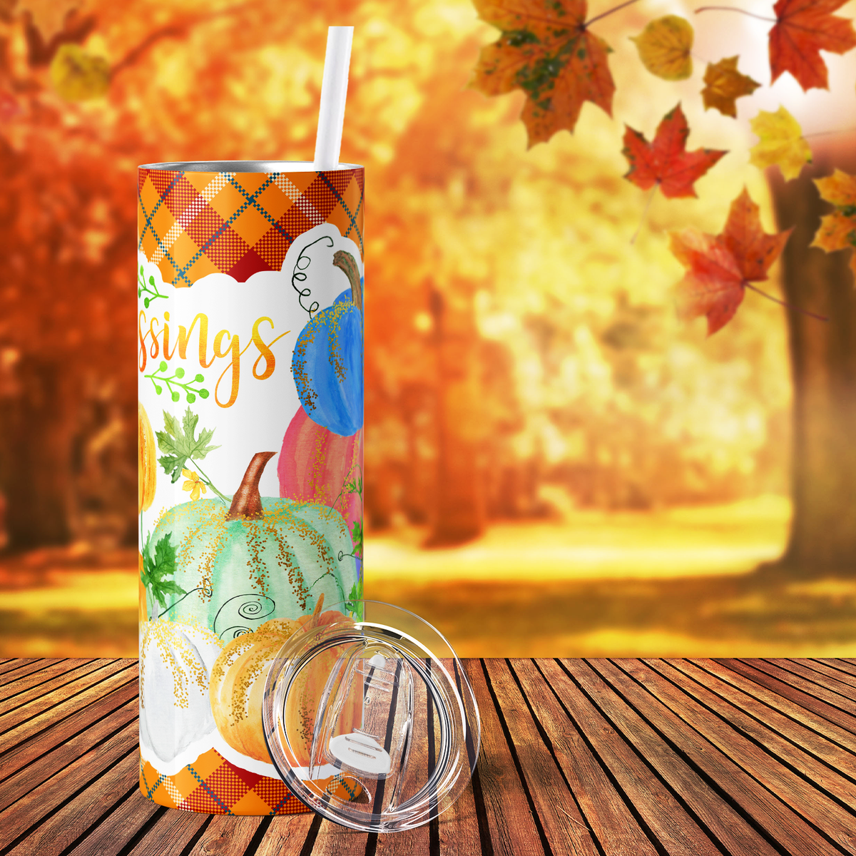 Blessings Colorful Pumpkins 20oz Skinny Tumbler