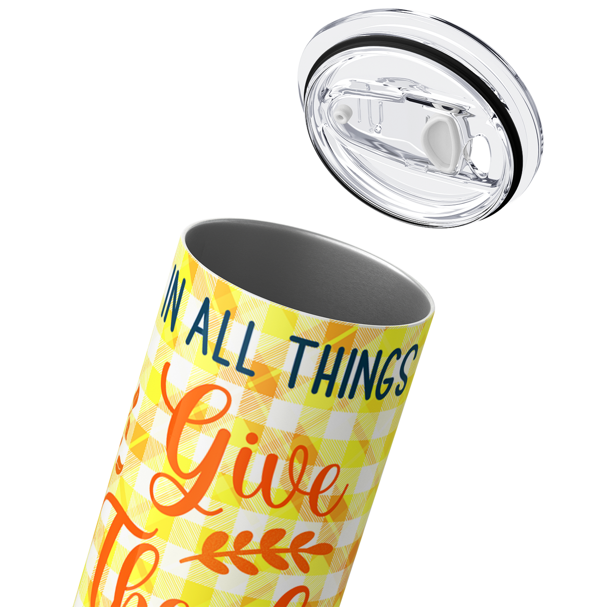 In All Things Give Thanks Bike and Pumpkins 20oz Skinny Tumbler