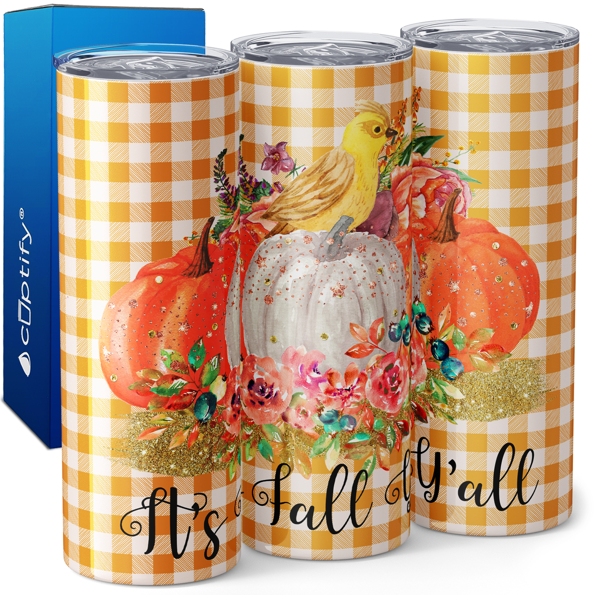 It's Fall Y'all Pumpkins and Bird 20oz Skinny Tumbler