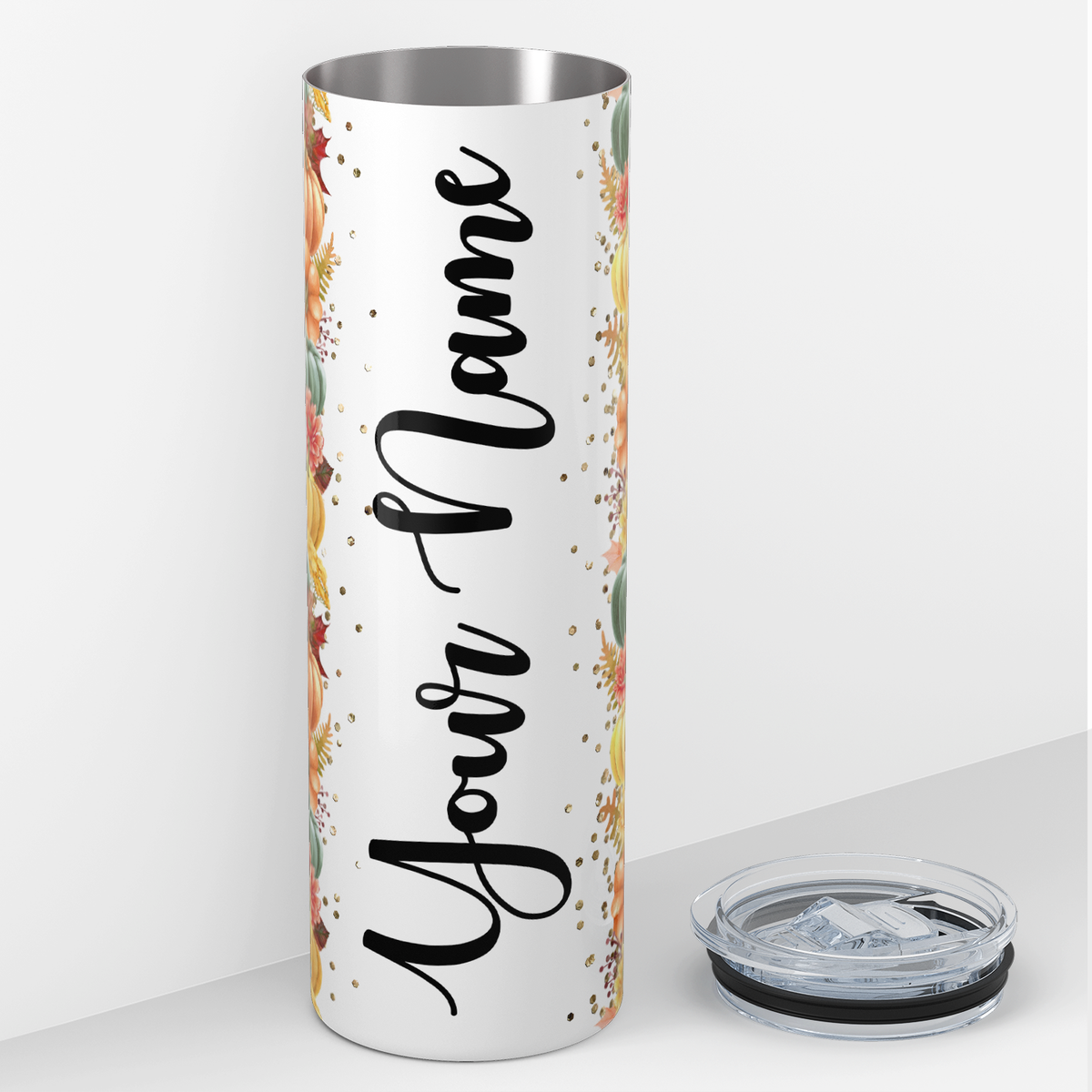 Personalized Leopard Print and Pumpkins 20oz Skinny Tumbler