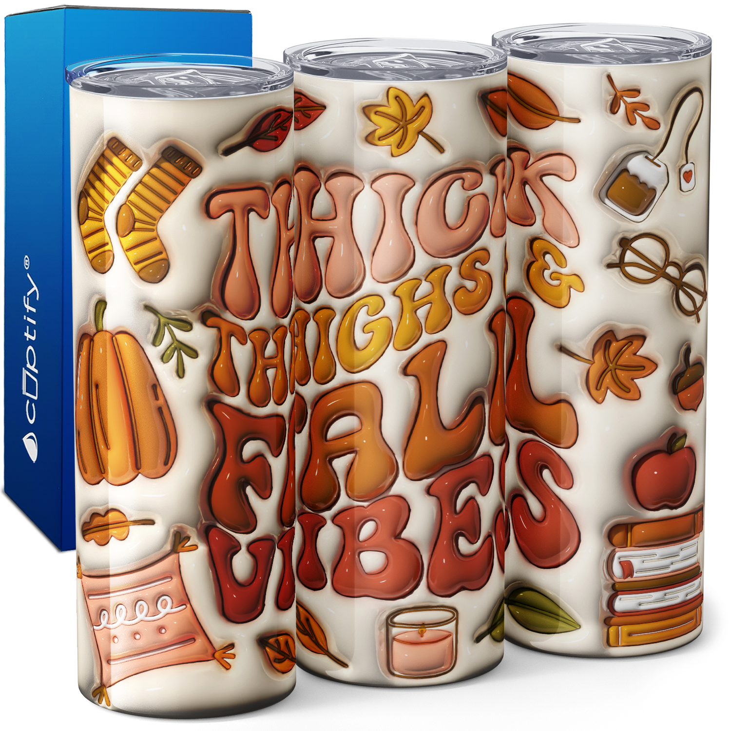 Thick Thighs and Fall Vibes Inflated Balloon 20oz Skinny Tumbler