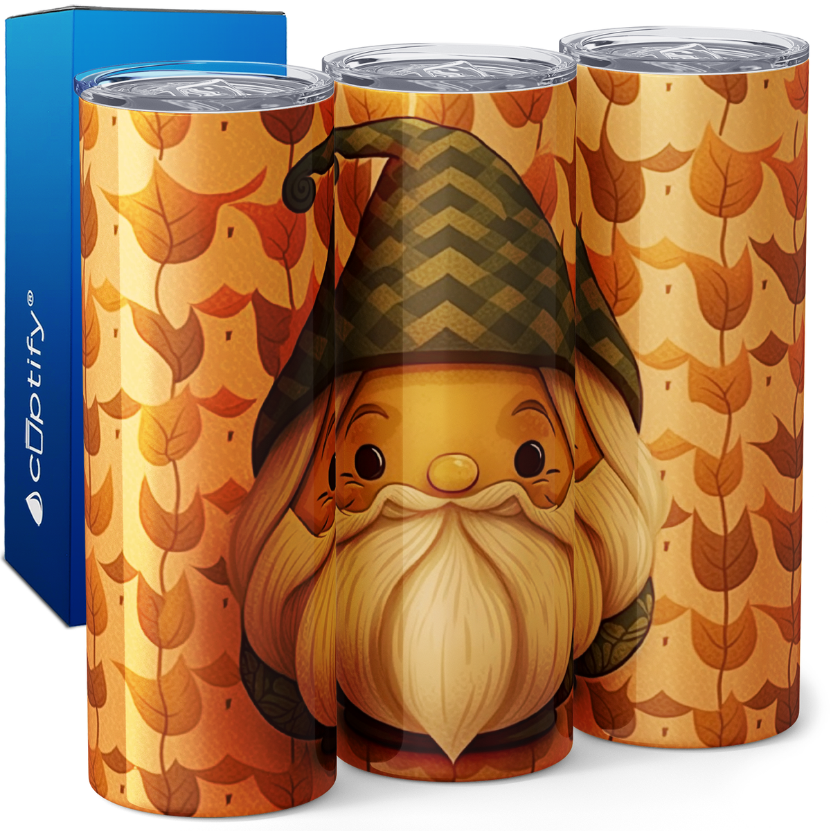 Cute Gnome with Fall Leaves 20oz Skinny Tumbler