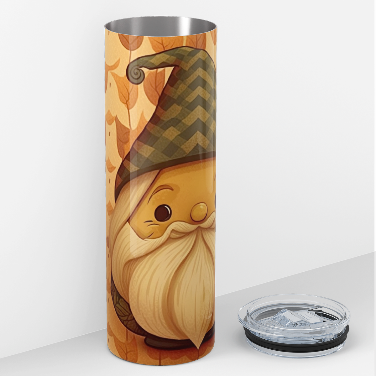 Cute Gnome with Fall Leaves 20oz Skinny Tumbler