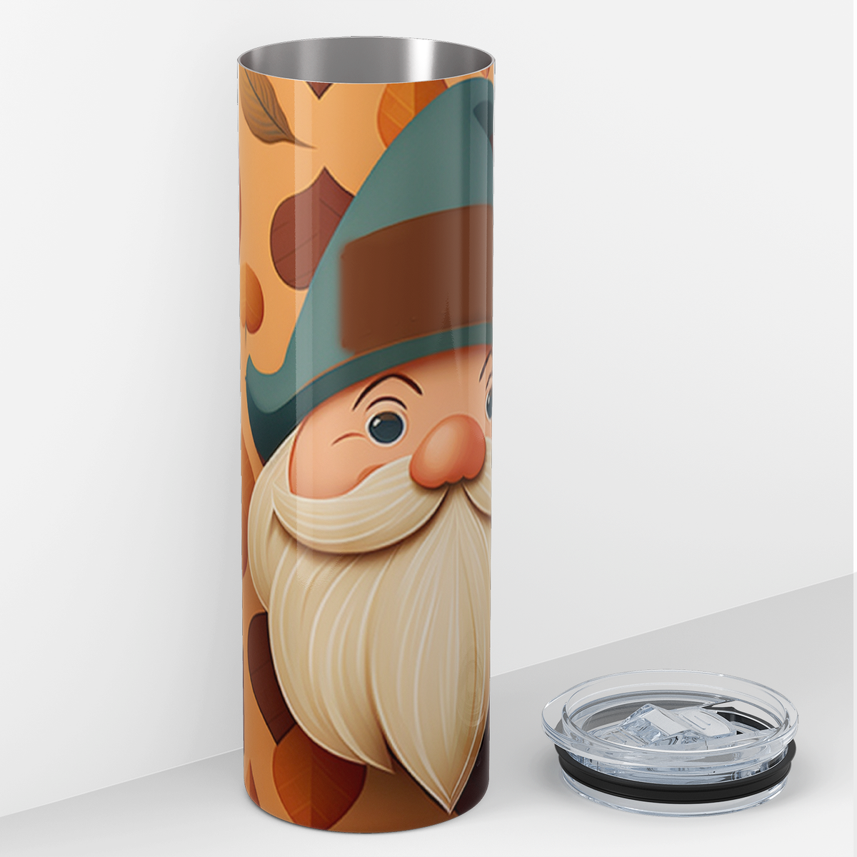 Gnome Face with Acorns and Fall Leaves 20oz Skinny Tumbler