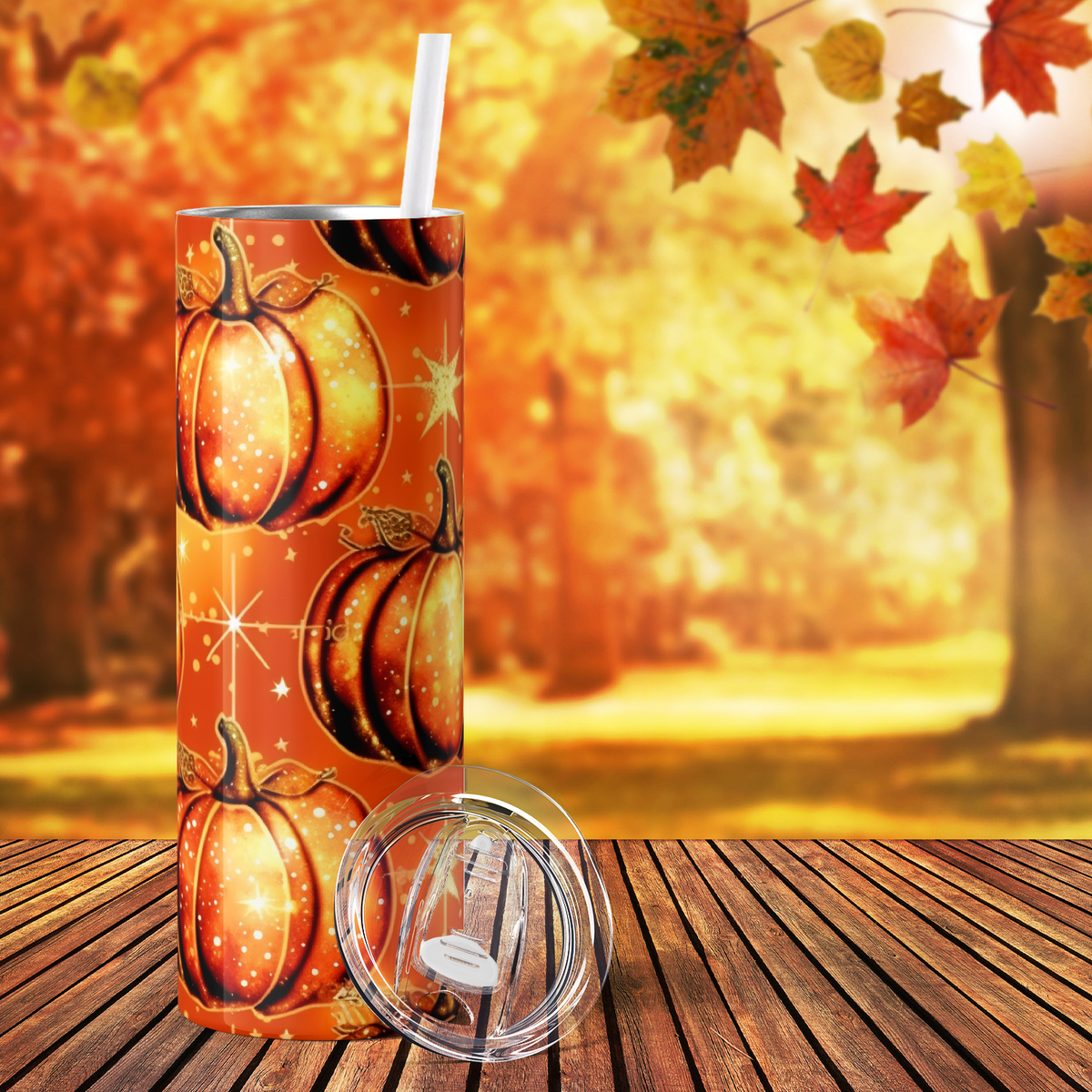 Orange Pumpkins and Glitter 20oz Skinny Tumbler