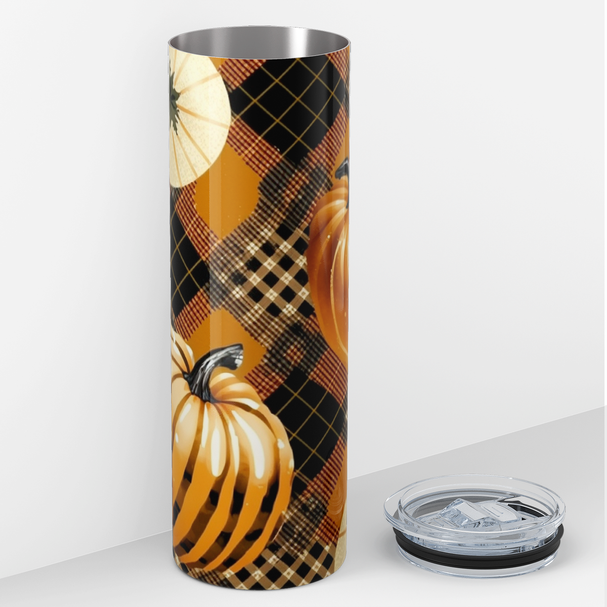 Pumpkins on Plaid Quilt 20oz Skinny Tumbler
