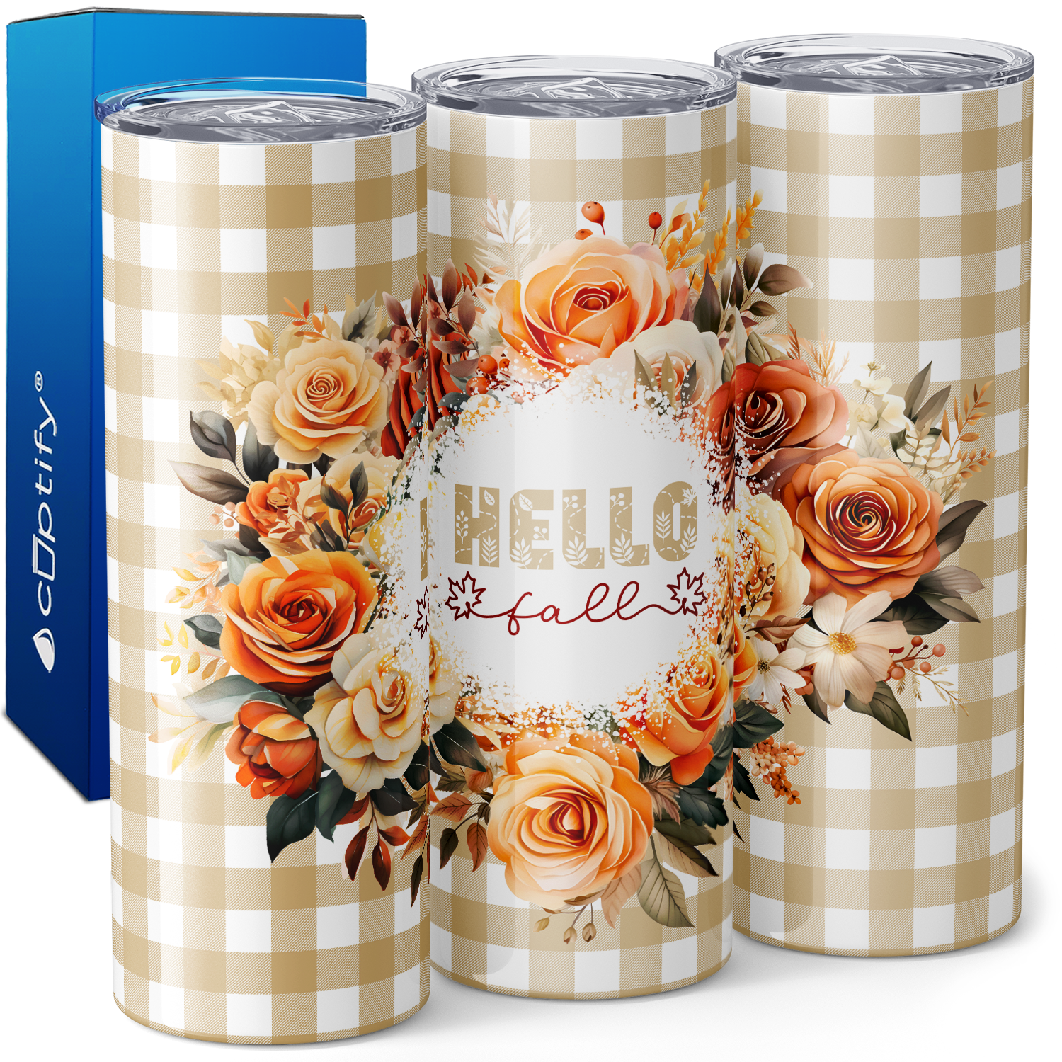 Hello Fall Flower Wreath Pale Orange 20oz Skinny Tumbler