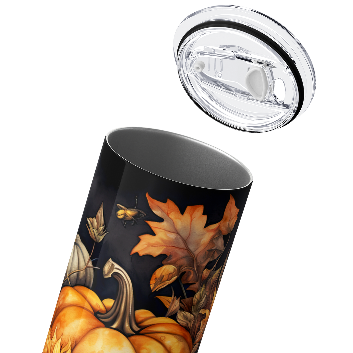 Pumpkins and Flowers on Black 20oz Skinny Tumbler