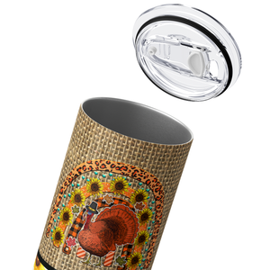 Turkey Rainbow with Sunflowers and Glitter 20oz Skinny Tumbler