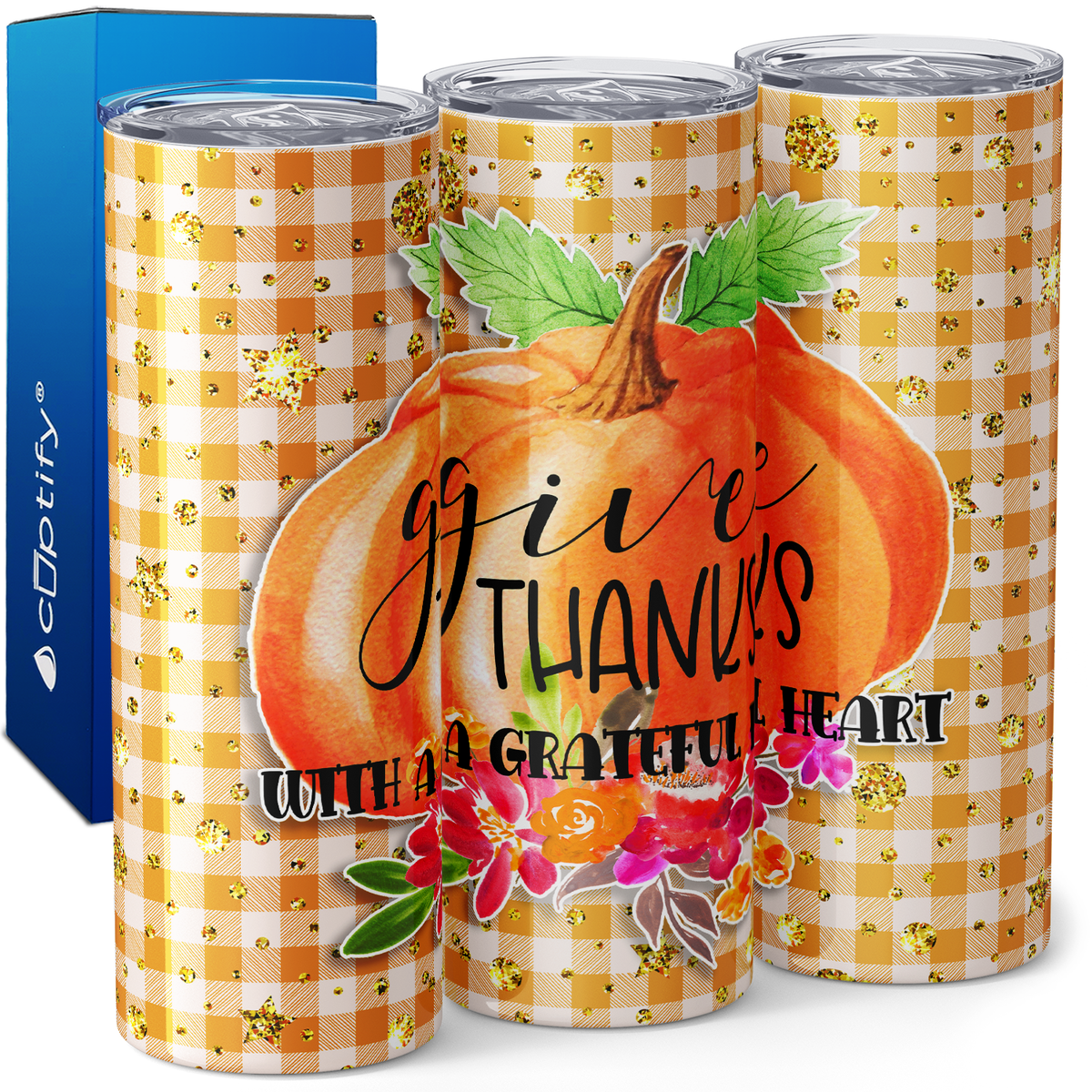 Give Thanks with a Grateful Heart Pumpkin 20oz Skinny Tumbler