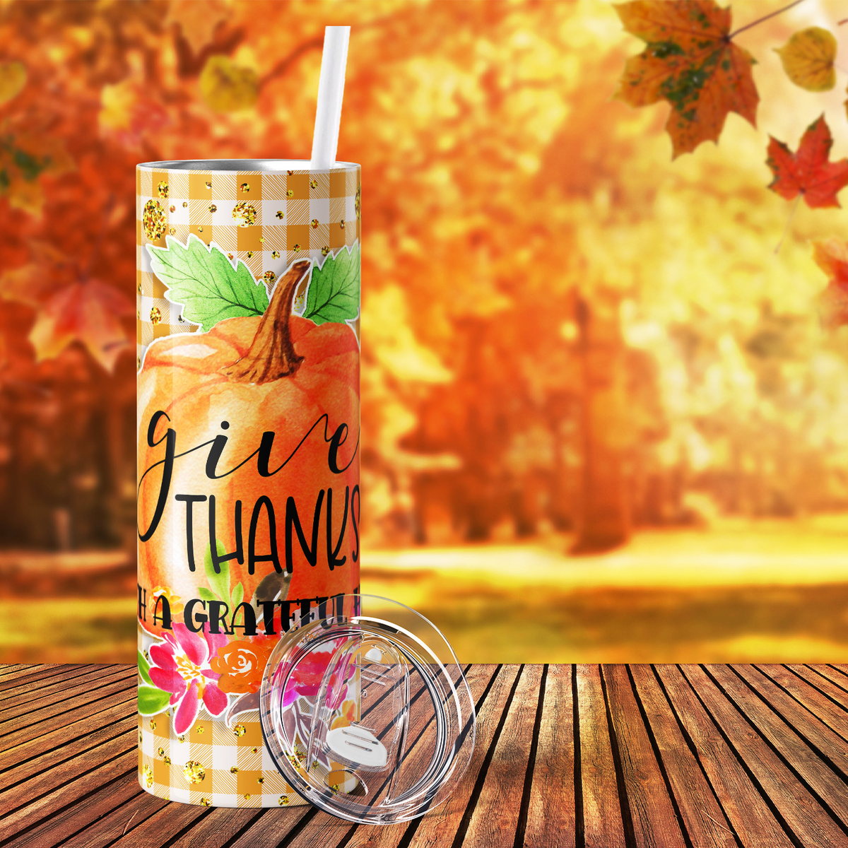Give Thanks with a Grateful Heart Pumpkin 20oz Skinny Tumbler