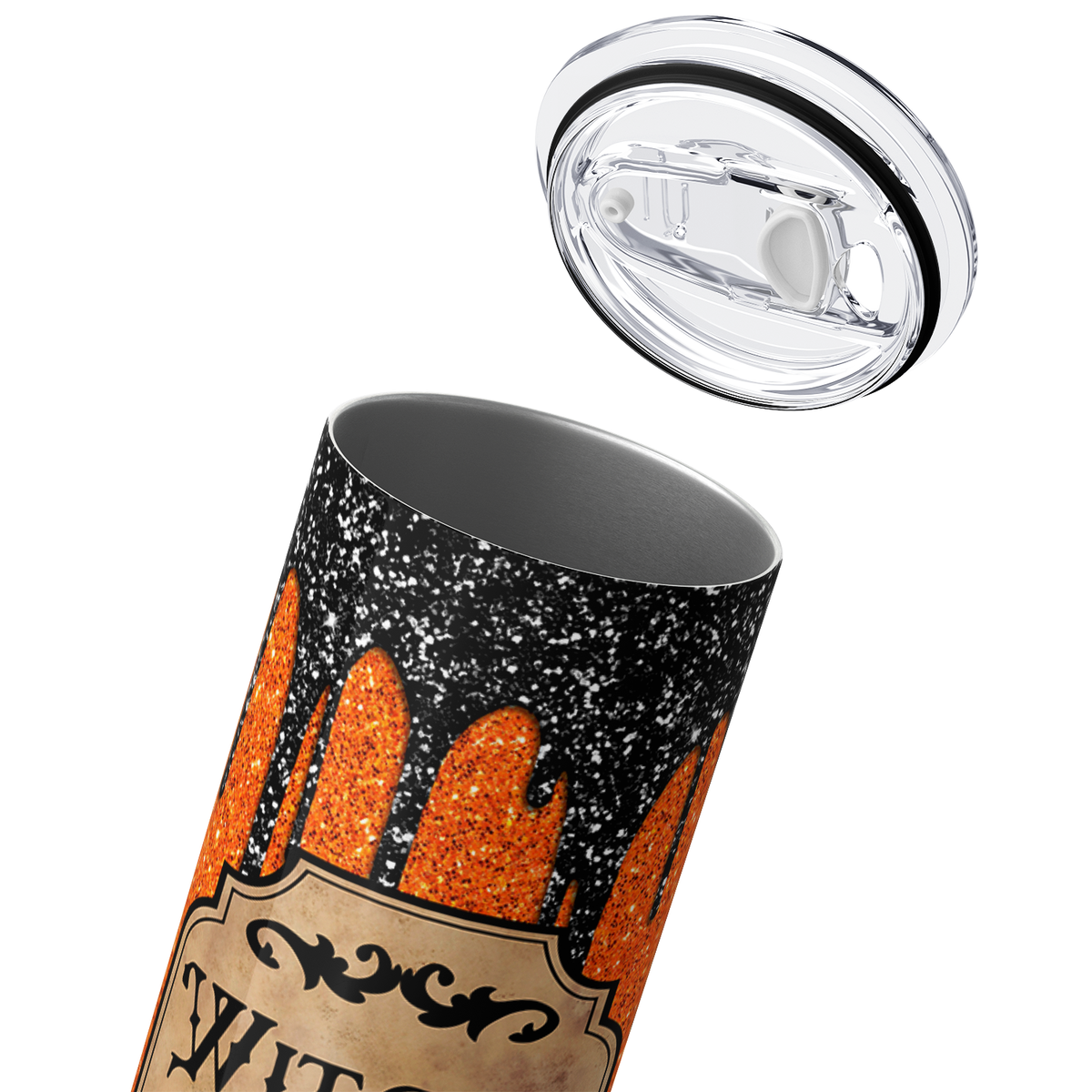 Witches Brew Orange and Black Glitter 20oz Skinny Tumbler