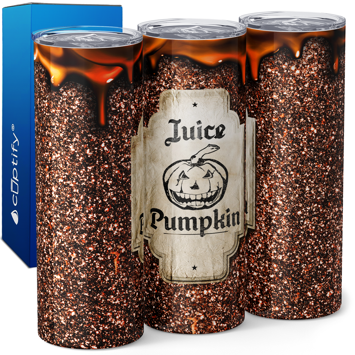 Pumpkin Juice Orange Glitter 20oz Skinny Tumbler