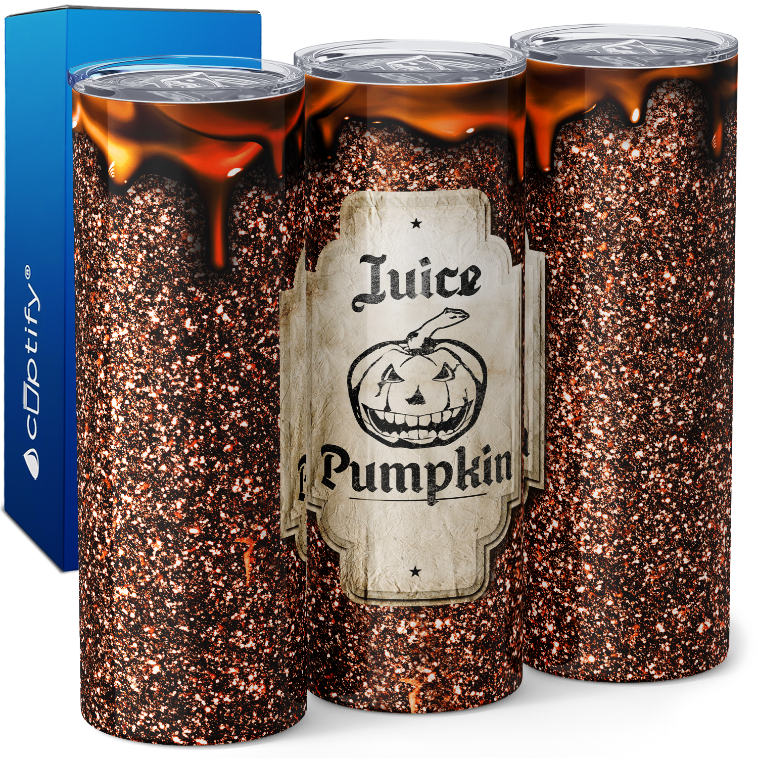 Pumpkin Juice Orange Glitter 20oz Skinny Tumbler