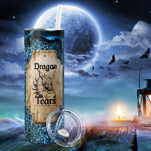 Dragon Tears Potion Blue Glitter 20oz Skinny Tumbler