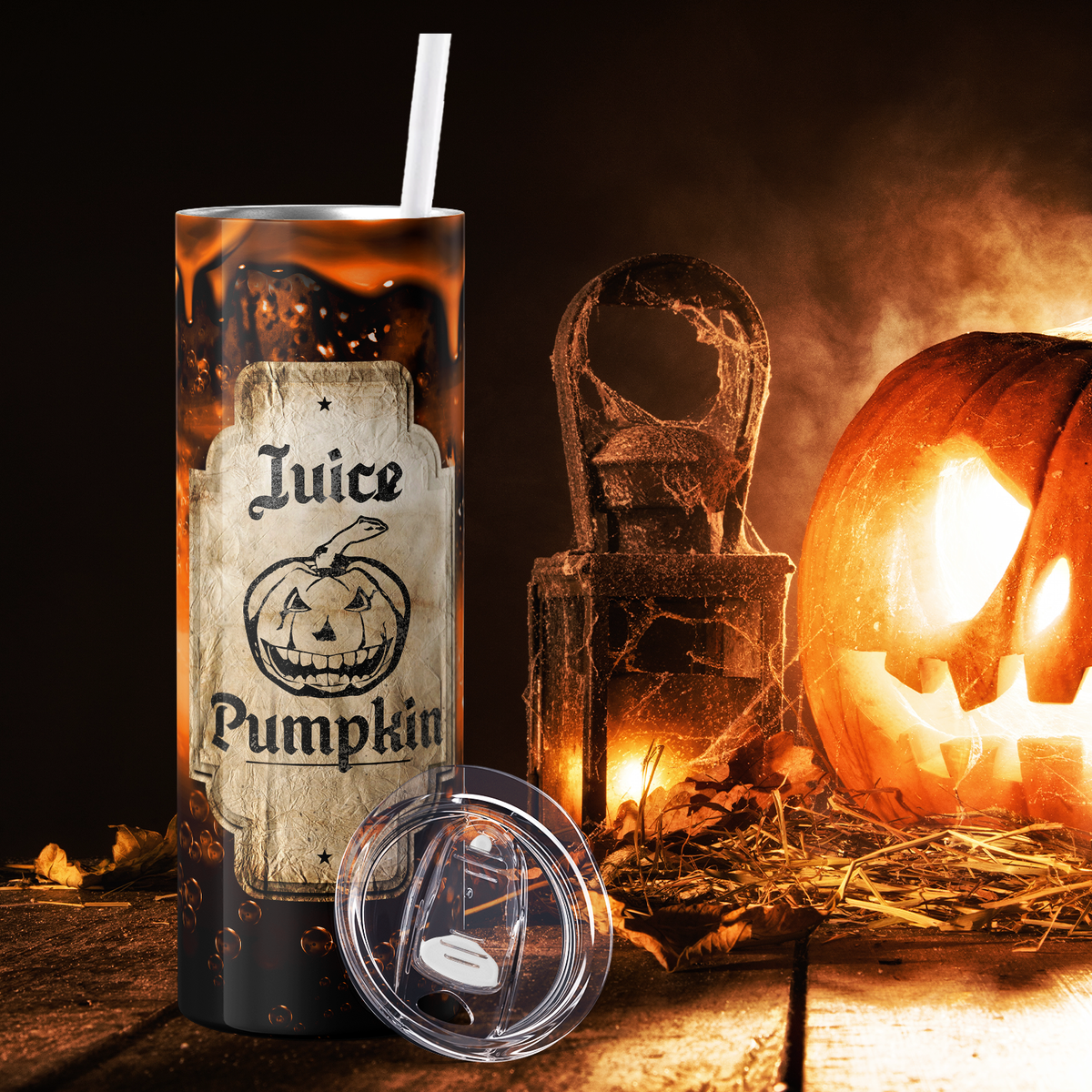 Pumpkin Juice Orange with Bubbles 20oz Skinny Tumbler