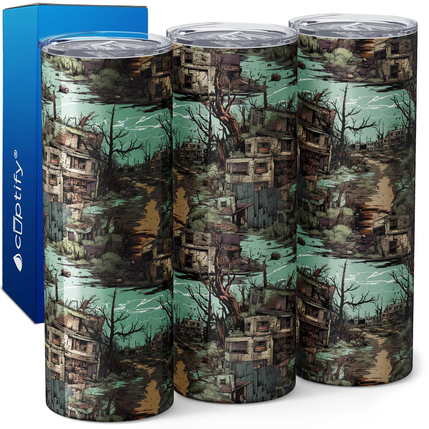 Zombie Torn Houses 20oz Skinny Tumbler