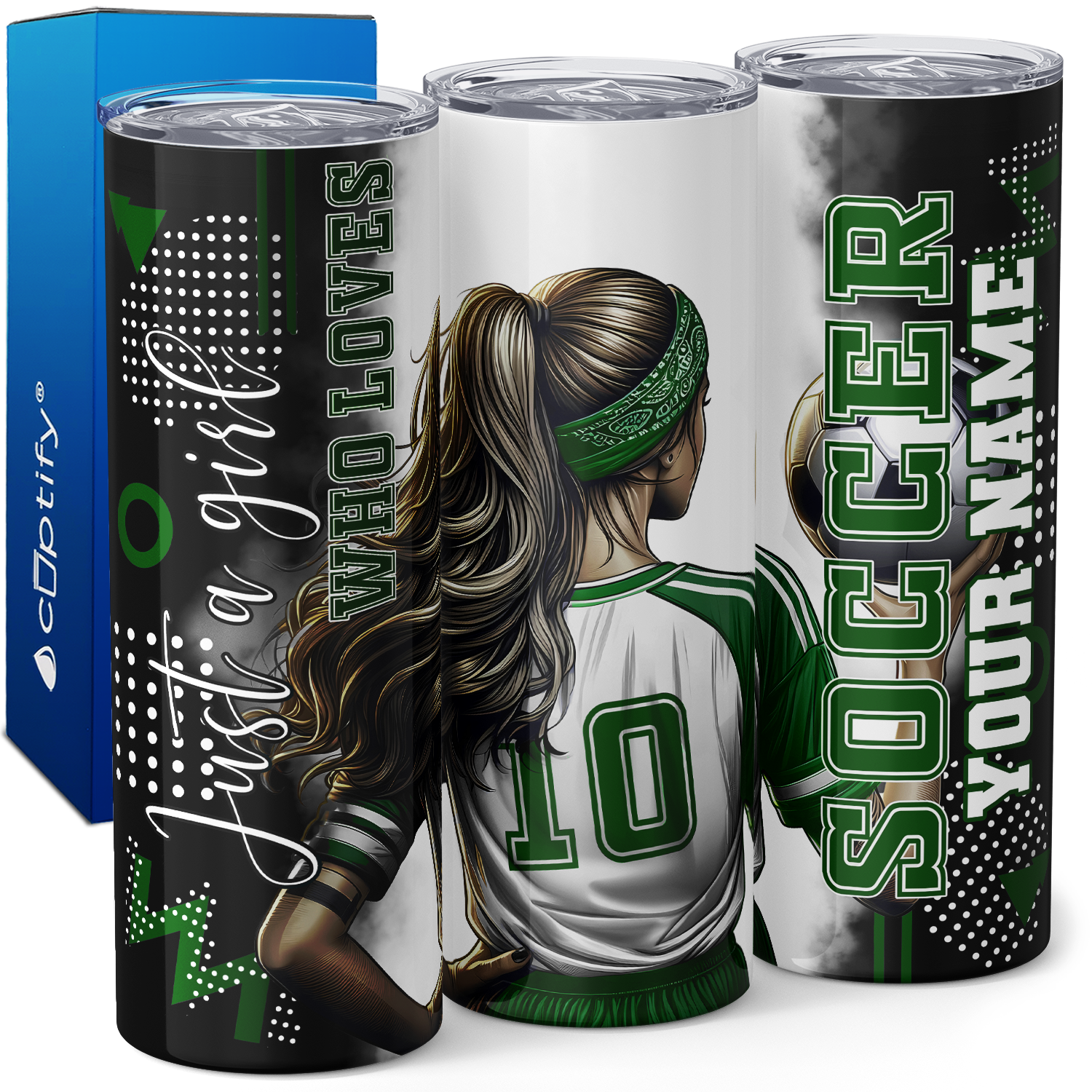Personalized Just a Girl Who Loves Soccer Green 20oz Skinny Tumbler