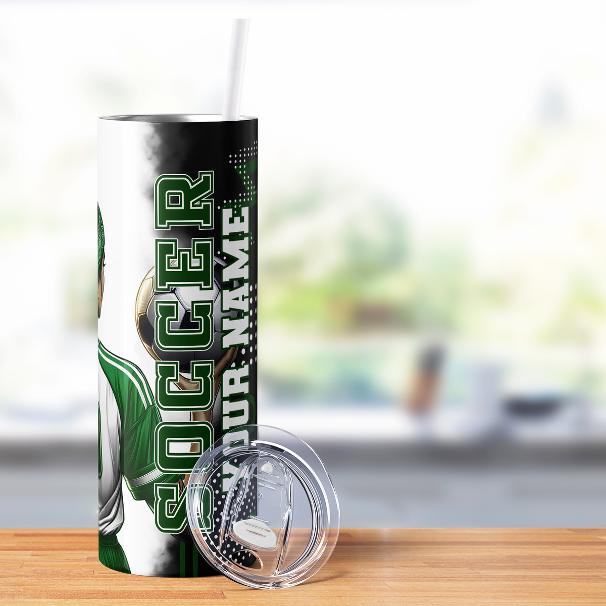 Personalized Just a Girl Who Loves Soccer Green 20oz Skinny Tumbler