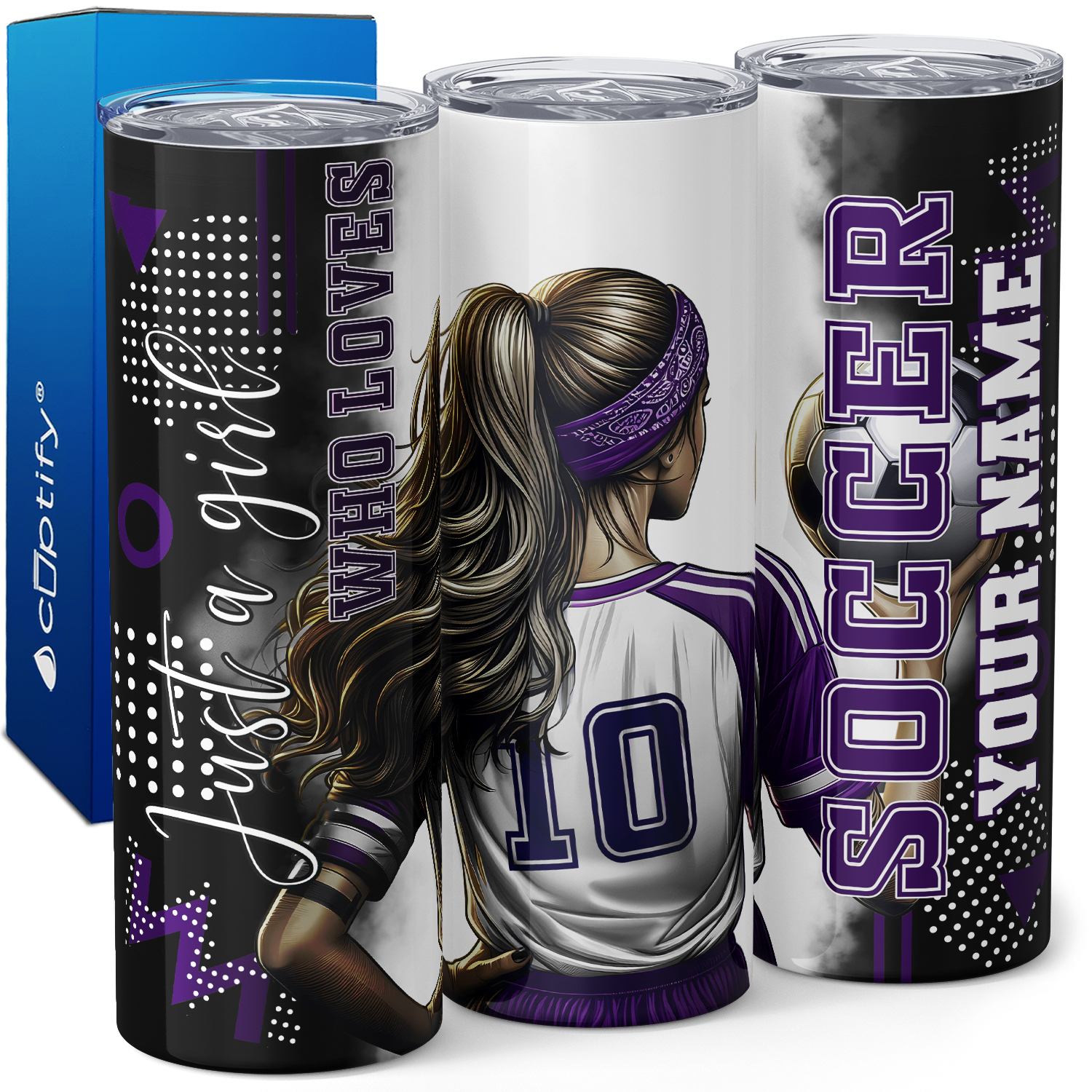 Personalized Just a Girl Who Loves Soccer Purple 20oz Skinny Tumbler