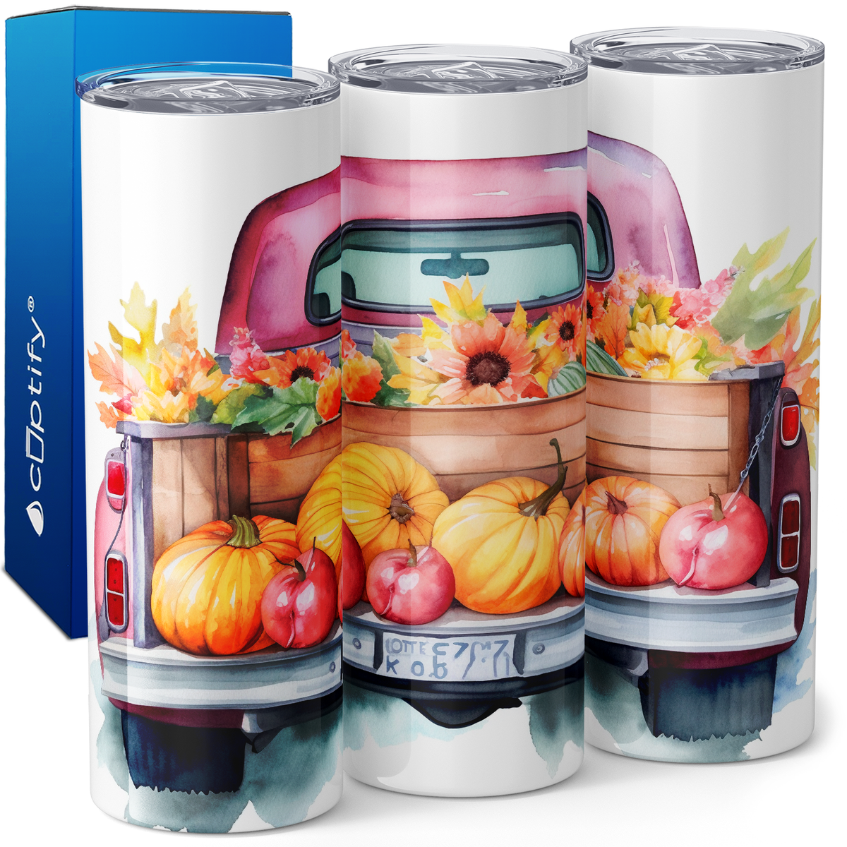 Pumpkins on Pink Truck 20oz Skinny Tumbler